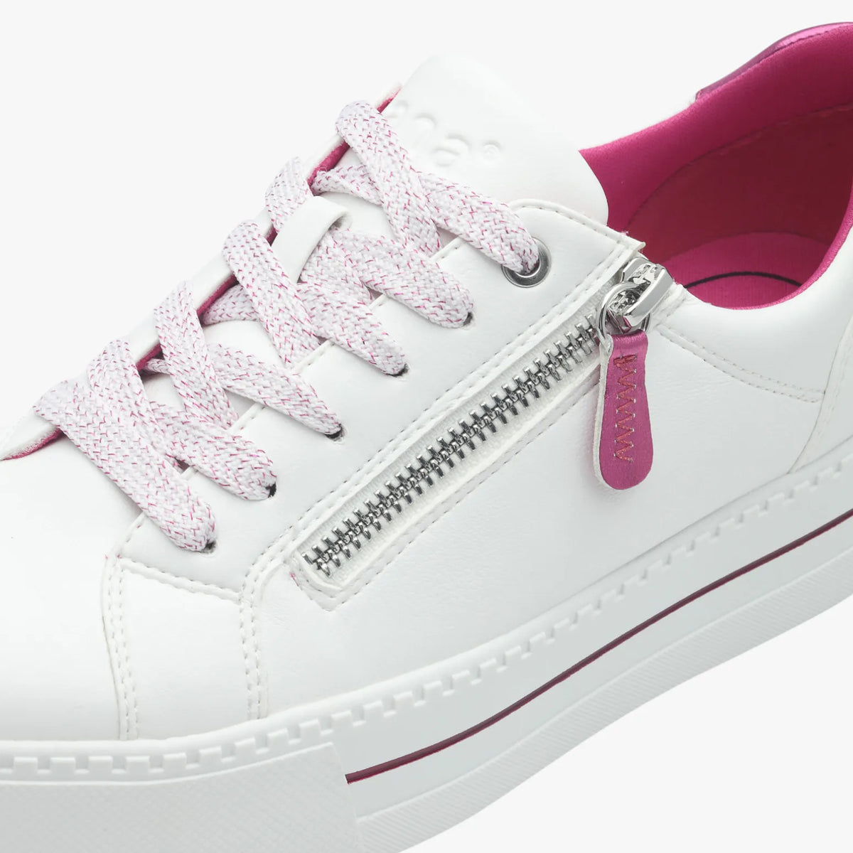 Jana White Vegan Platform Sneaker with Pink Accents - Leavys Shoes