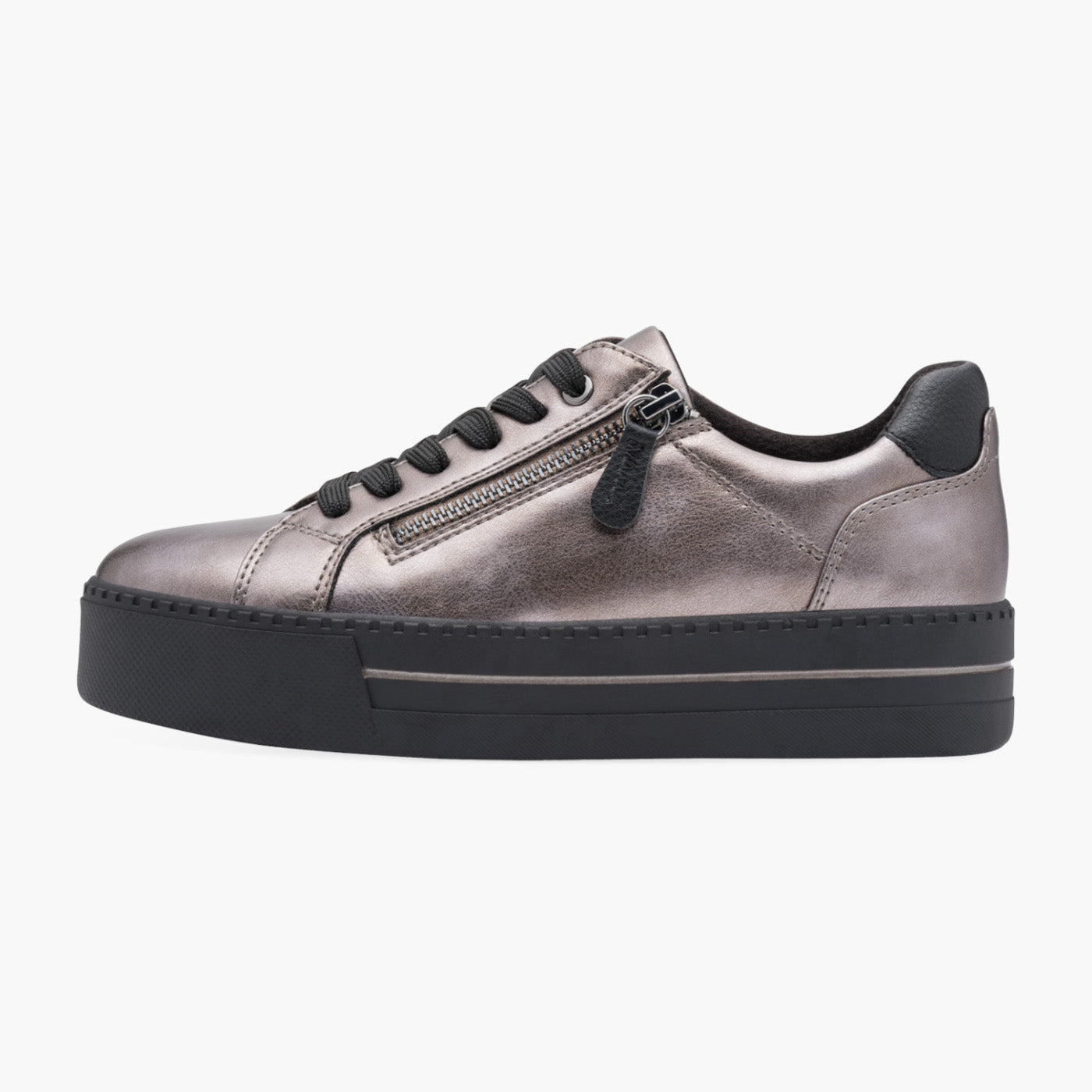 Jana Women’s Metallic Bronze Trainer with Zip & Lace Detail