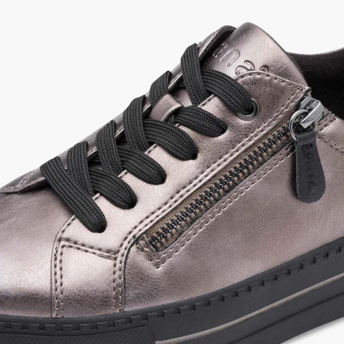 Jana Women’s Metallic Bronze Trainer with Zip & Lace Detail - Leavys Shoes