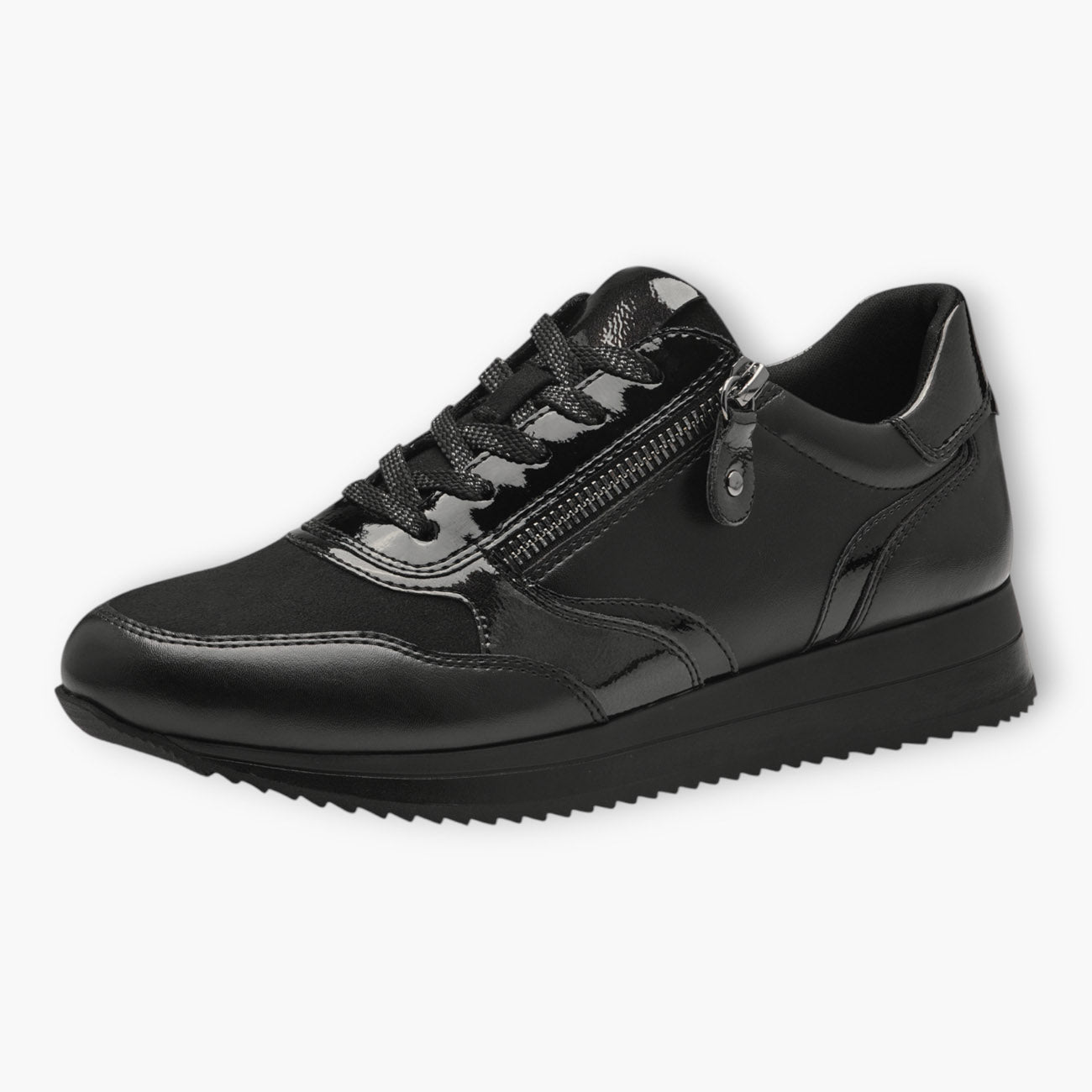 Jana All-Black Trainer-Style Shoes with Wedge Sole and Side Zip