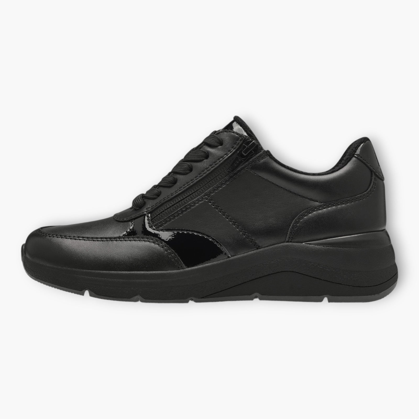 Black Women's Lace-Up Trainers with Zip – Comfortable Vegan Shoes