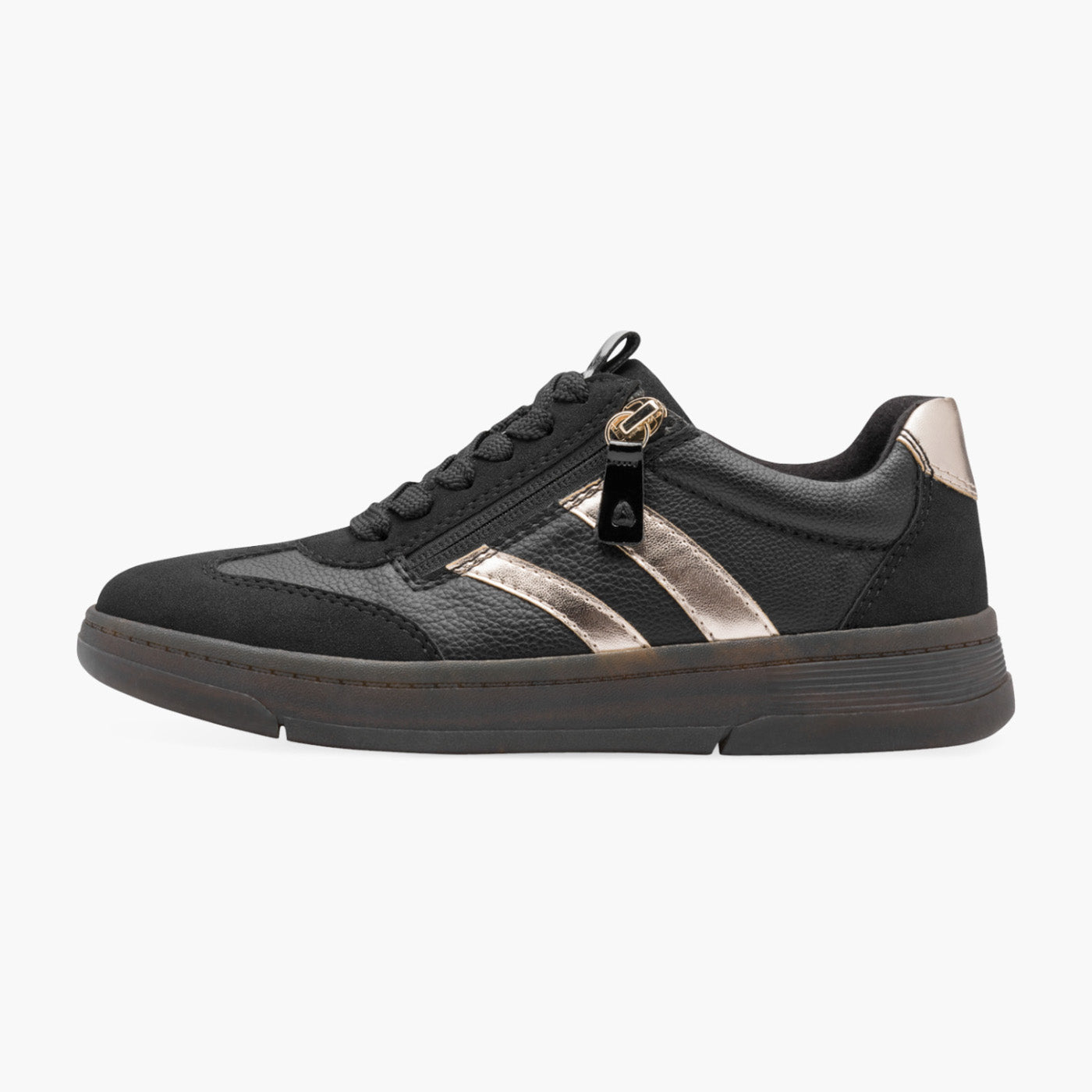 Jana Women's Black Trainer with Rose Gold Detail & Zip - Leavys Shoes