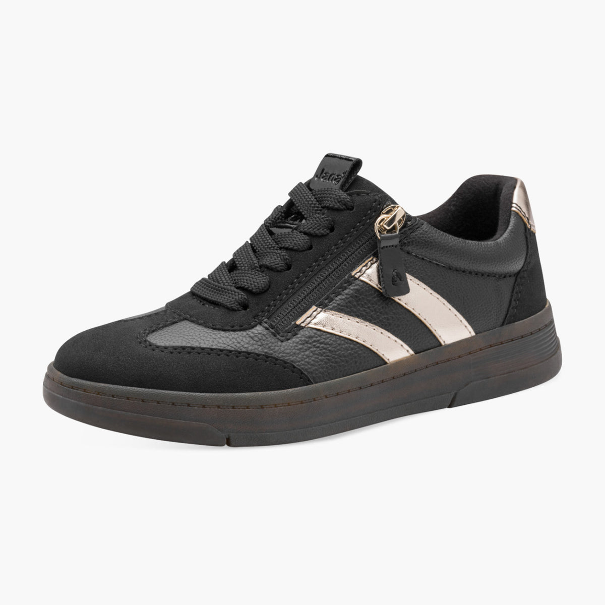 Jana Women's Black Trainer with Rose Gold Detail & Zip - Leavys Shoes