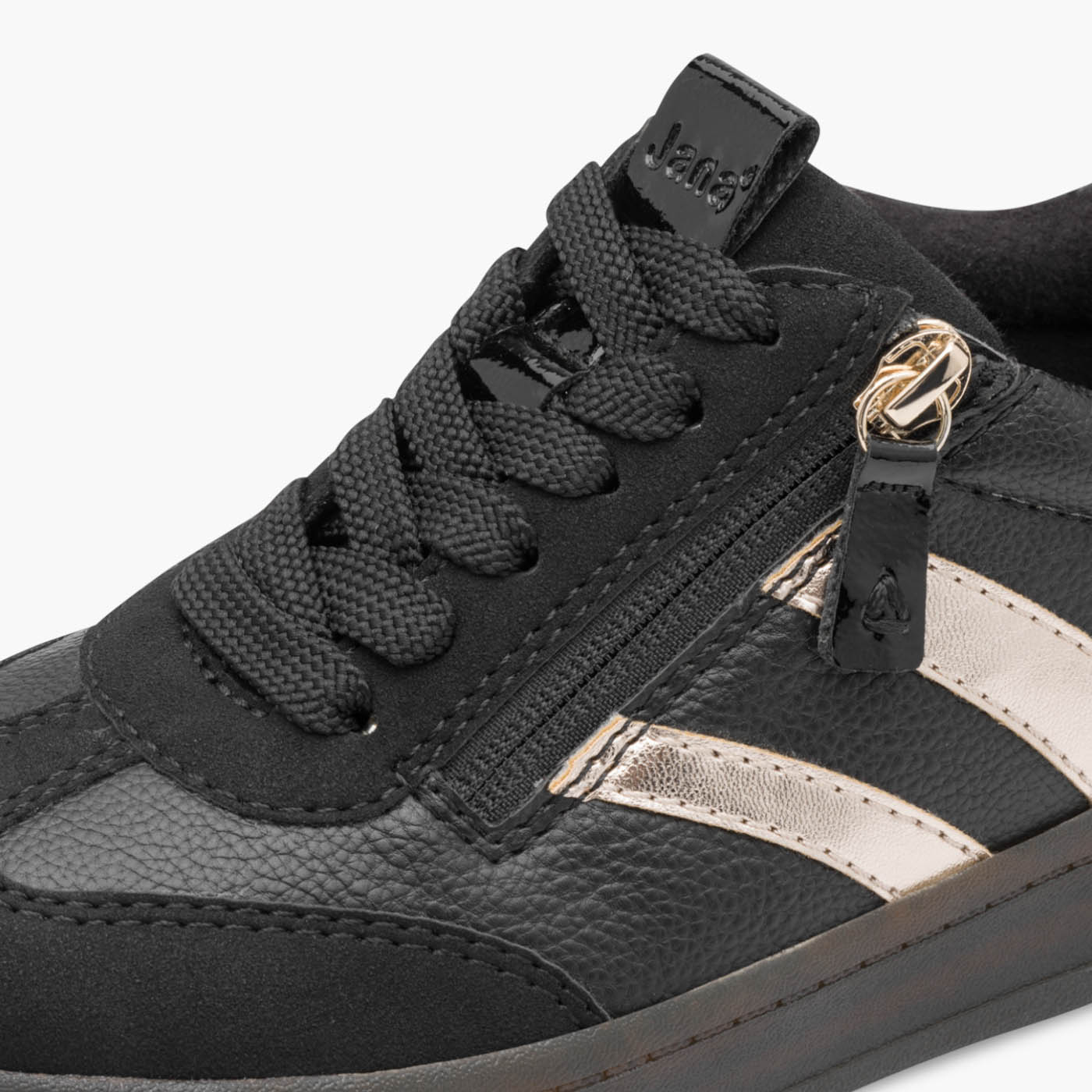 Jana Women's Black Trainer with Rose Gold Detail & Zip - Leavys Shoes