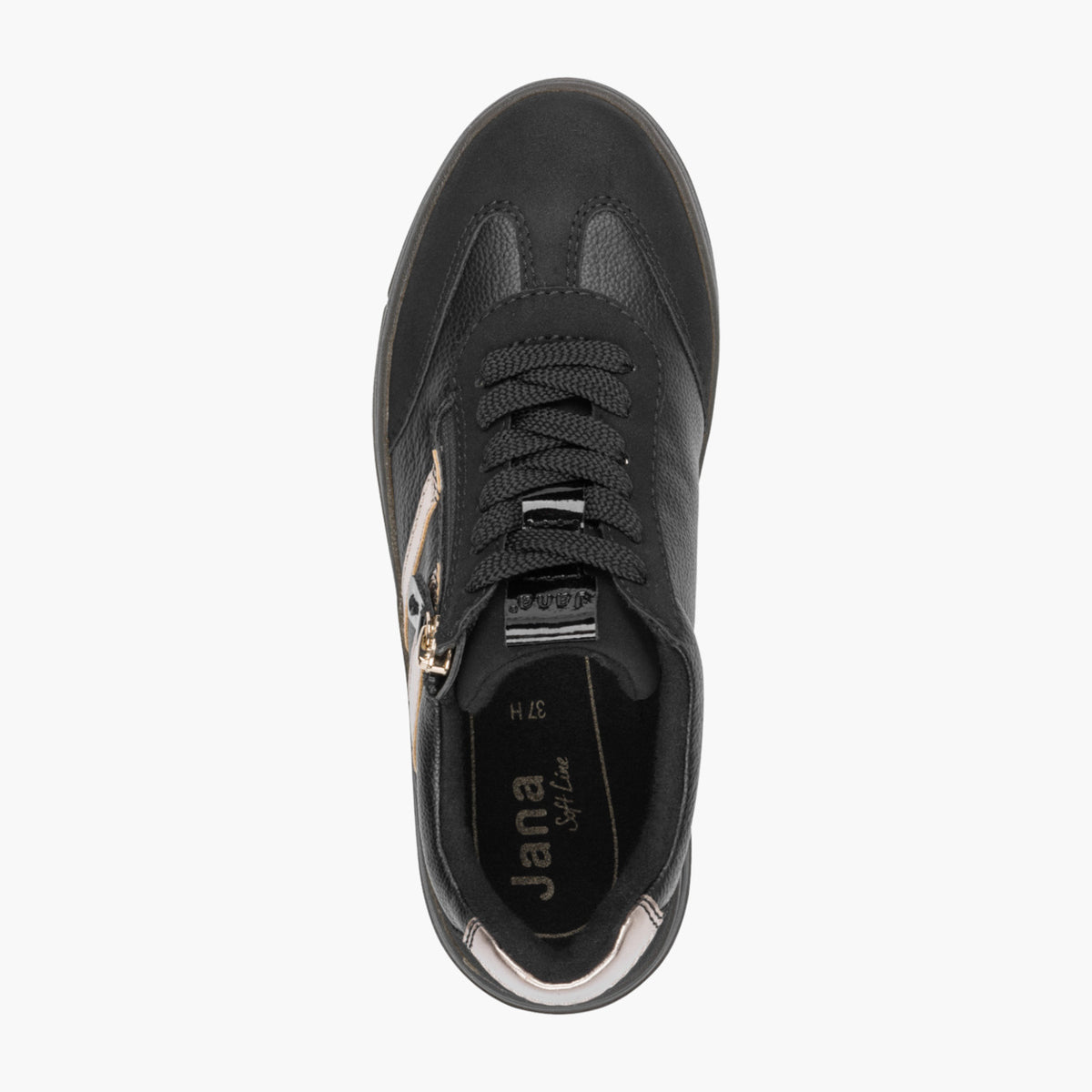 Jana Women's Black Trainer with Rose Gold Detail & Zip - Leavys Shoes