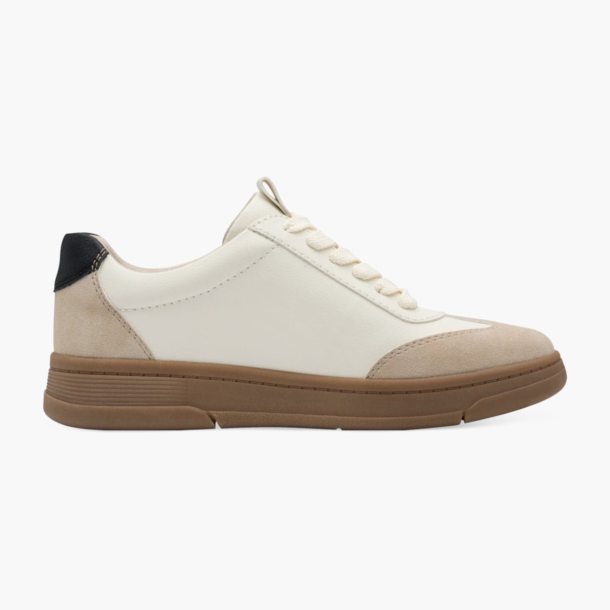 Jana Women’s Cream Trainer with Black Stripe and Side Zip - Leavys Shoes