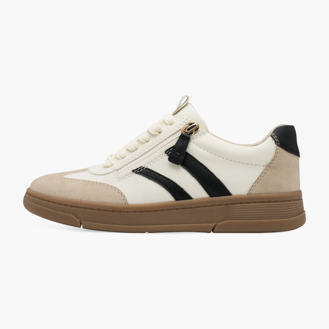 Jana Women’s Cream Trainer with Black Stripe and Side Zip - Leavys Shoes