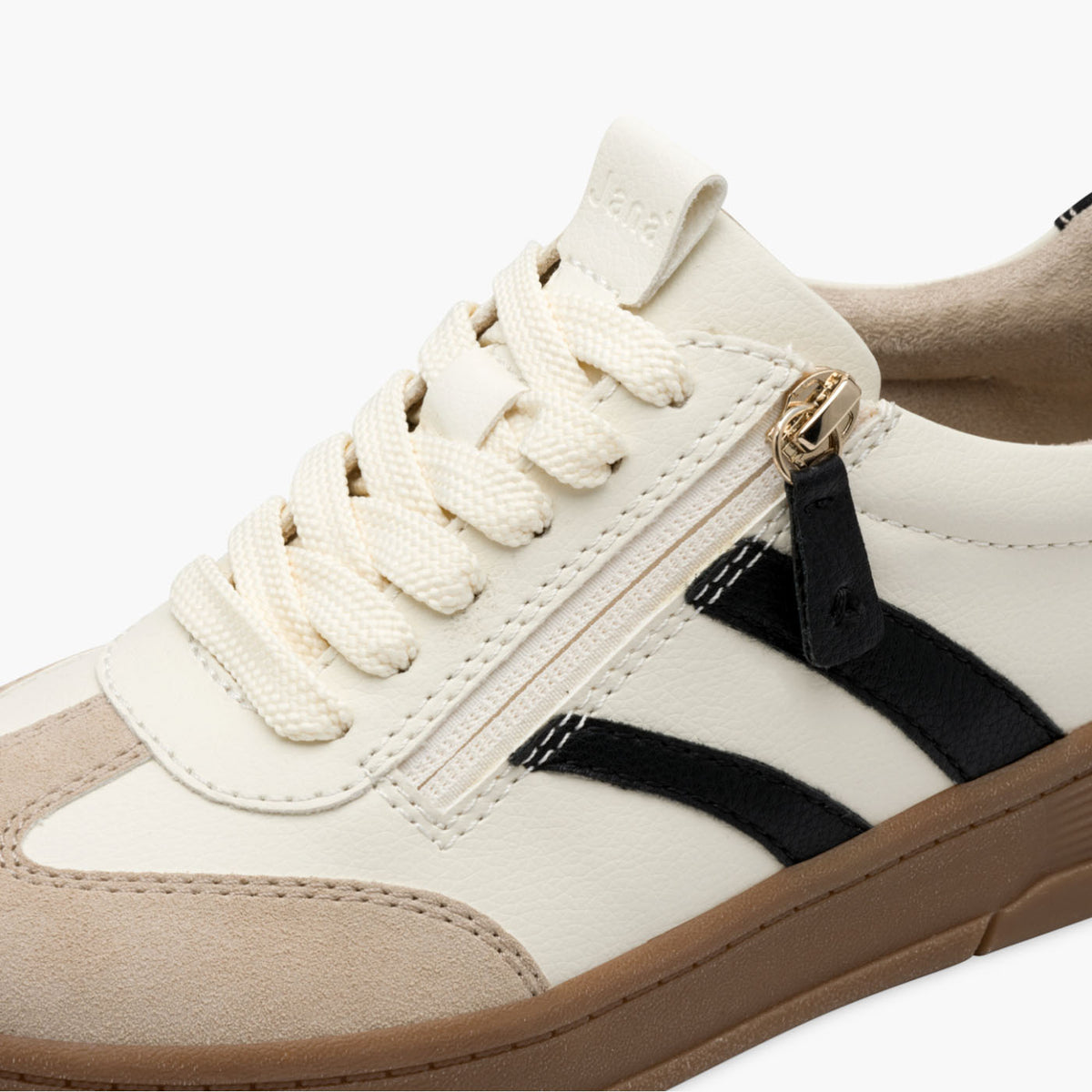 Jana Women’s Cream Trainer with Black Stripe and Side Zip - Leavys Shoes