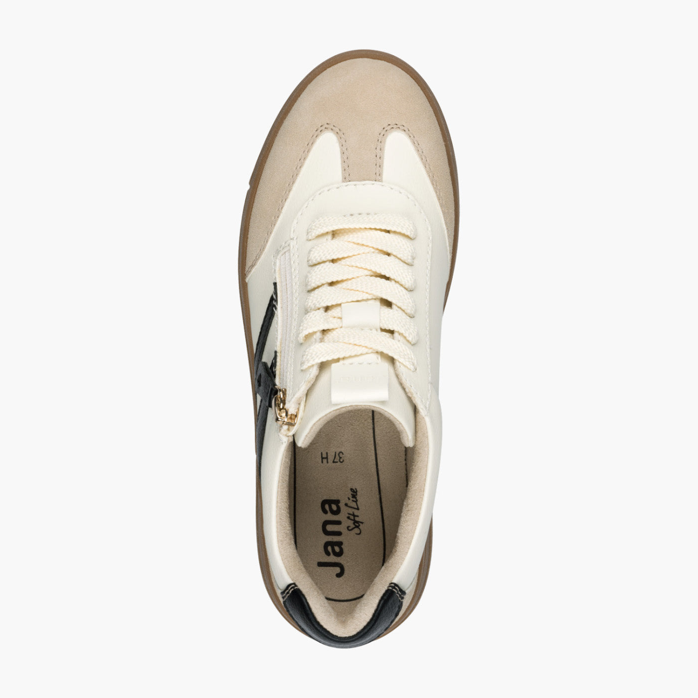 Jana Women’s Cream Trainer with Black Stripe and Side Zip - Leavys Shoes