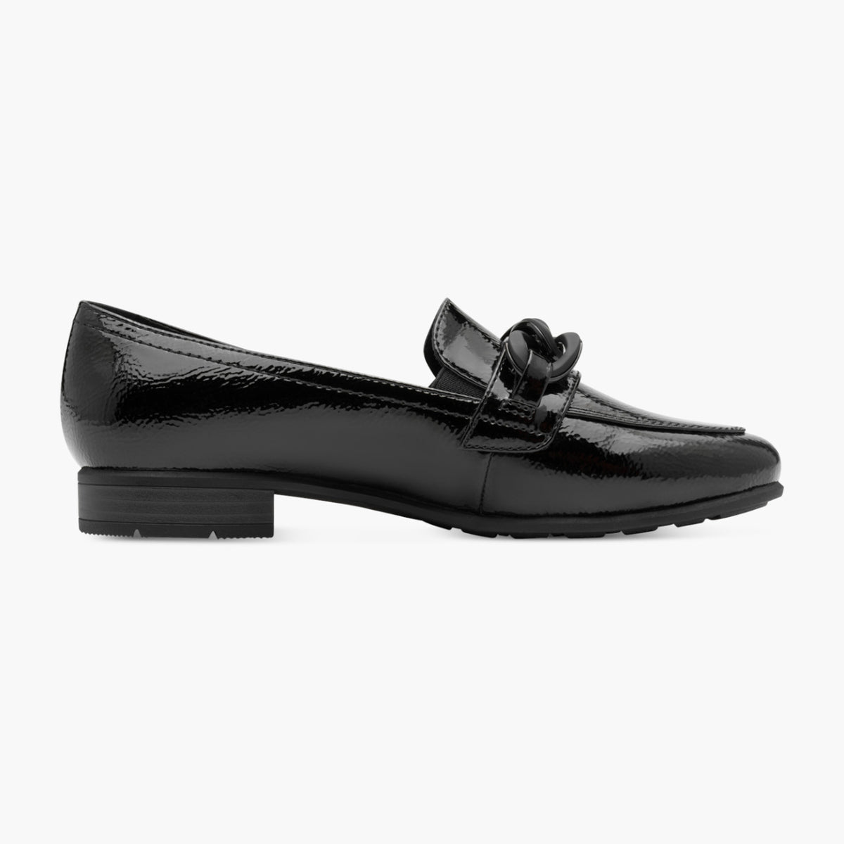 Jana Black Vegan Loafer with Gloss Chain Detail - Leavys Shoes