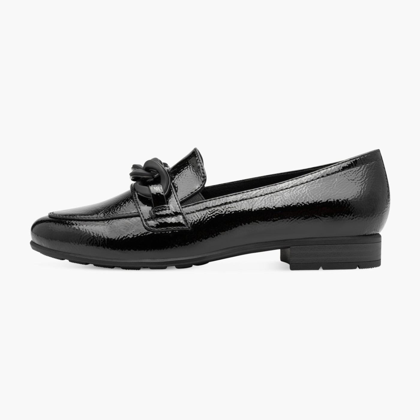 Jana Black Vegan Loafer with Gloss Chain Detail - Leavys Shoes