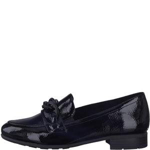 Front view of Jana Black Patent Loafer with Matte Chain-Link.