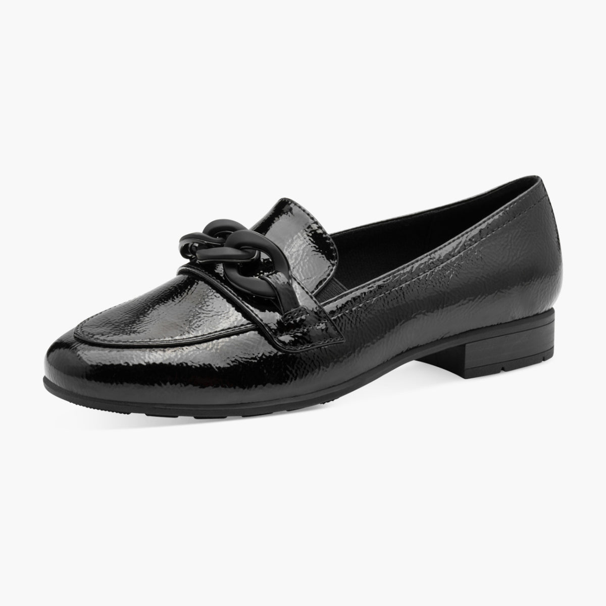 Jana Black Vegan Loafer with Gloss Chain Detail - Leavys Shoes