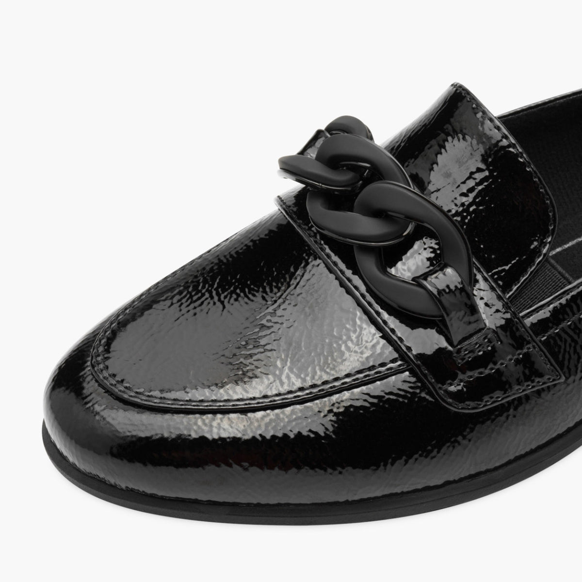 Jana Black Vegan Loafer with Gloss Chain Detail - Leavys Shoes