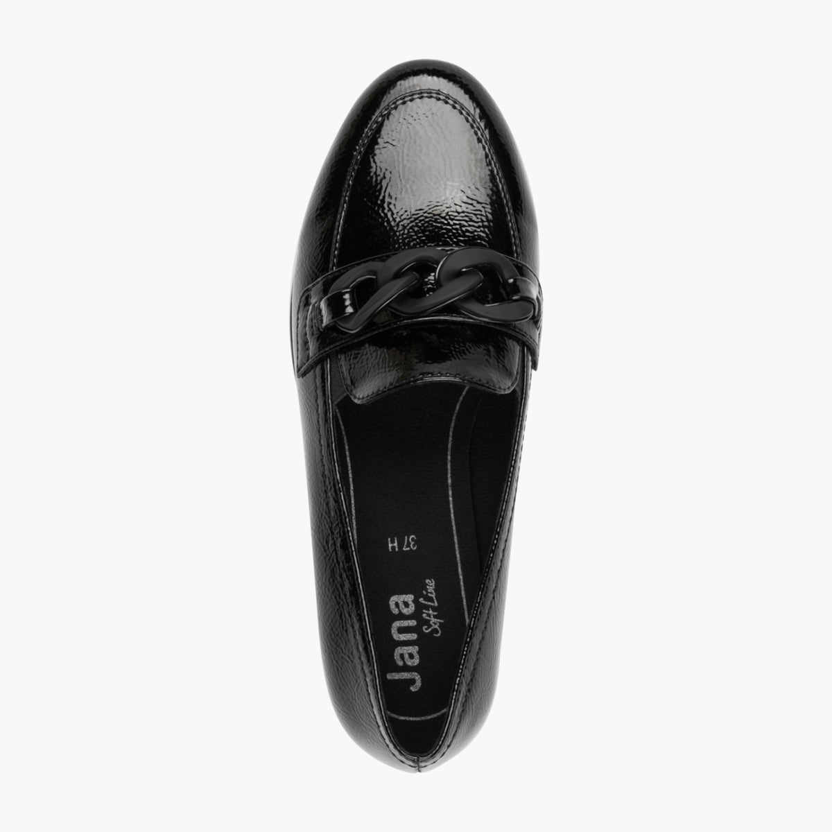 Jana Black Vegan Loafer with Gloss Chain Detail - Leavys Shoes