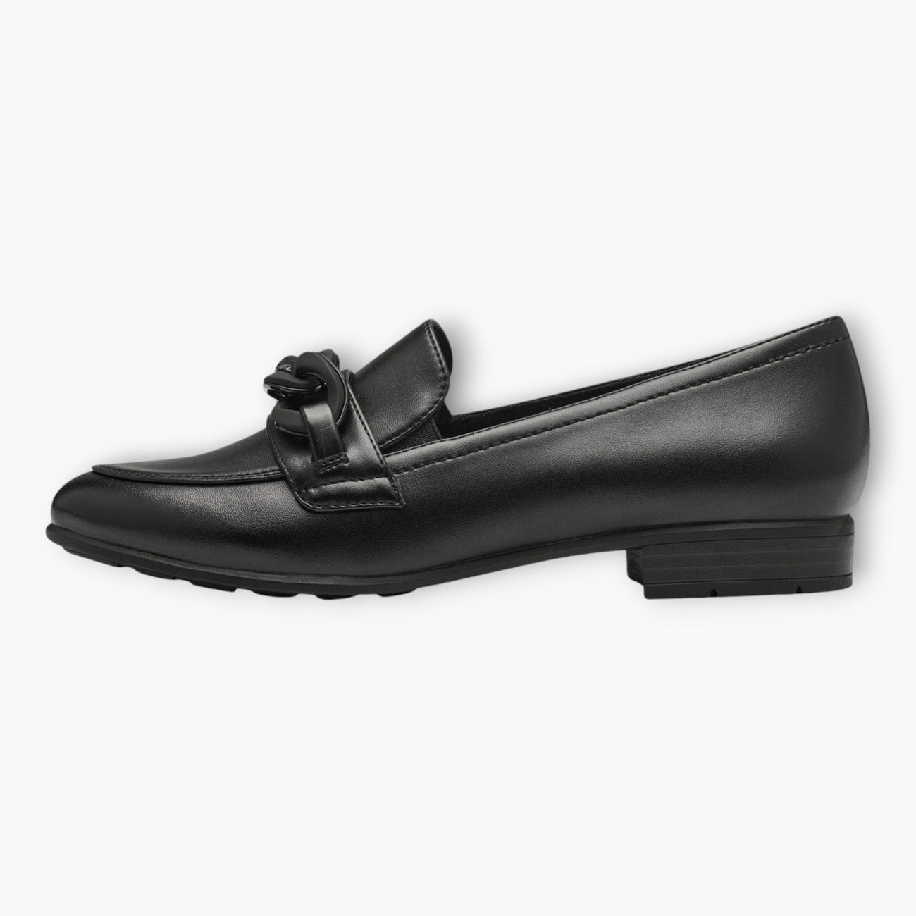 Jana Black Wide Fit Vegan Slip-On Loafers with Chain Detail