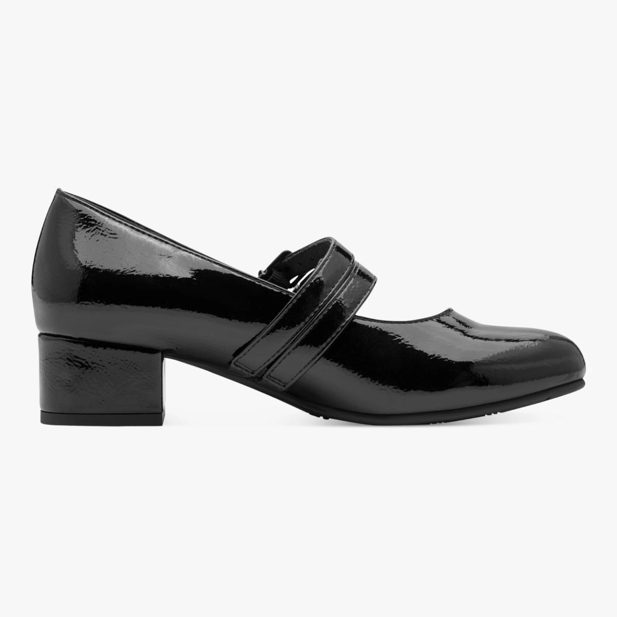 Jana Softline Black Patent Wide Fit Mary Jane Heels