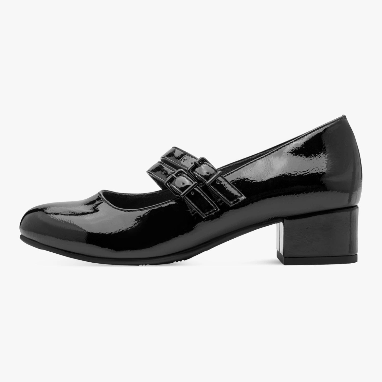 Jana Softline Black Patent Wide Fit Mary Jane Heels