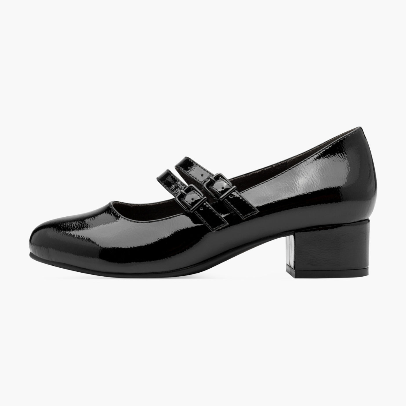 Jana Vegan Black Mary Jane Court Shoe with Double Strap