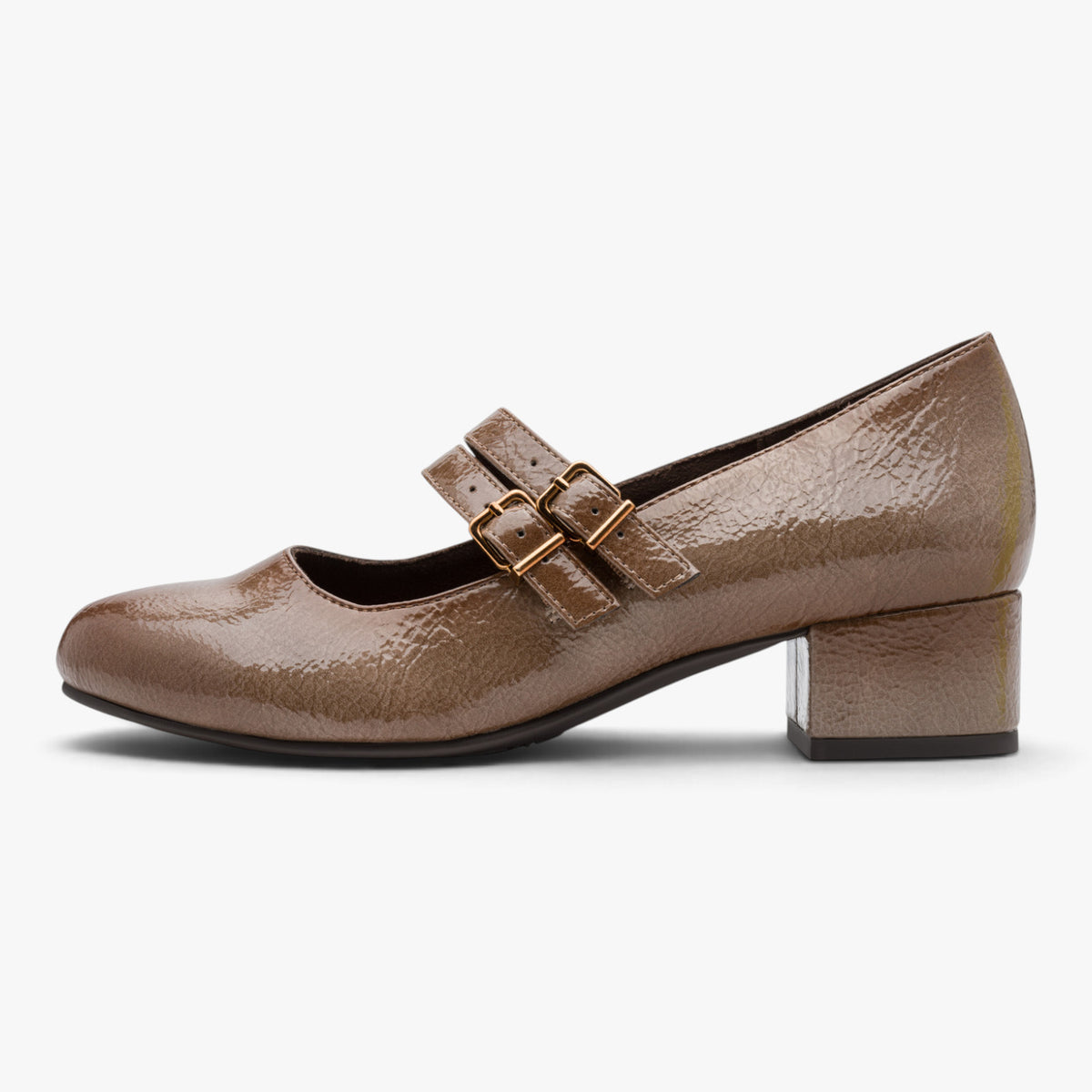 Jana Softline Taupe Patent Wide Fit Court Shoe