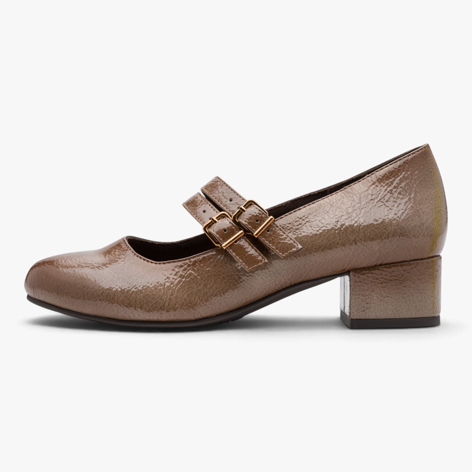Jana Softline Taupe Patent Wide Fit Court Shoe