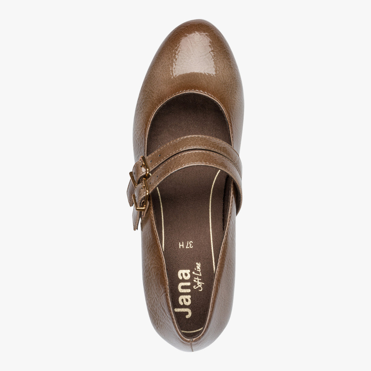 Jana Softline Taupe Patent Wide Fit Court Shoe