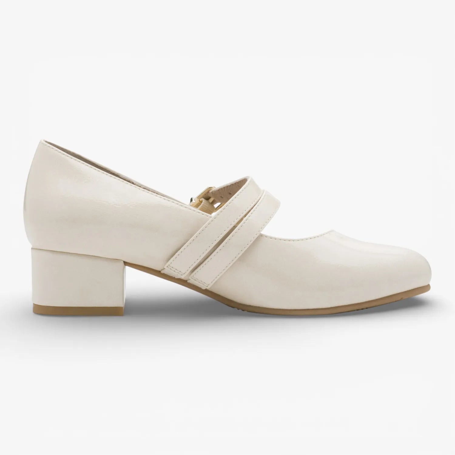 Jana Softline Ivory Patent Double-Strap Block Heel (Wide Fit H)