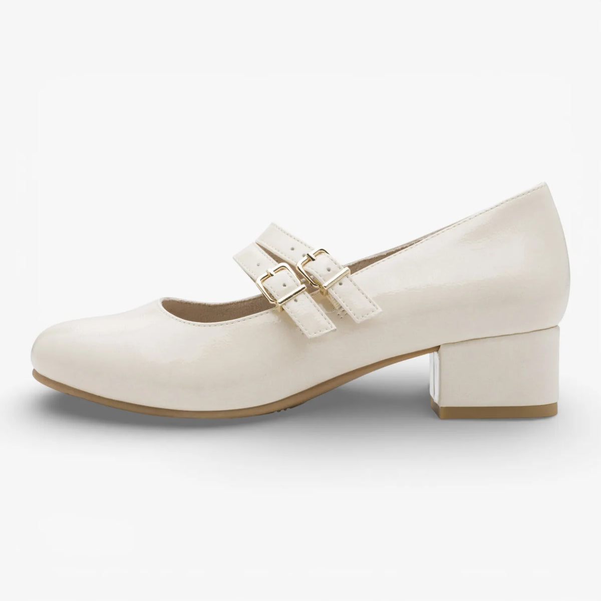 Jana Softline Ivory Patent Double-Strap Block Heel (Wide Fit H)