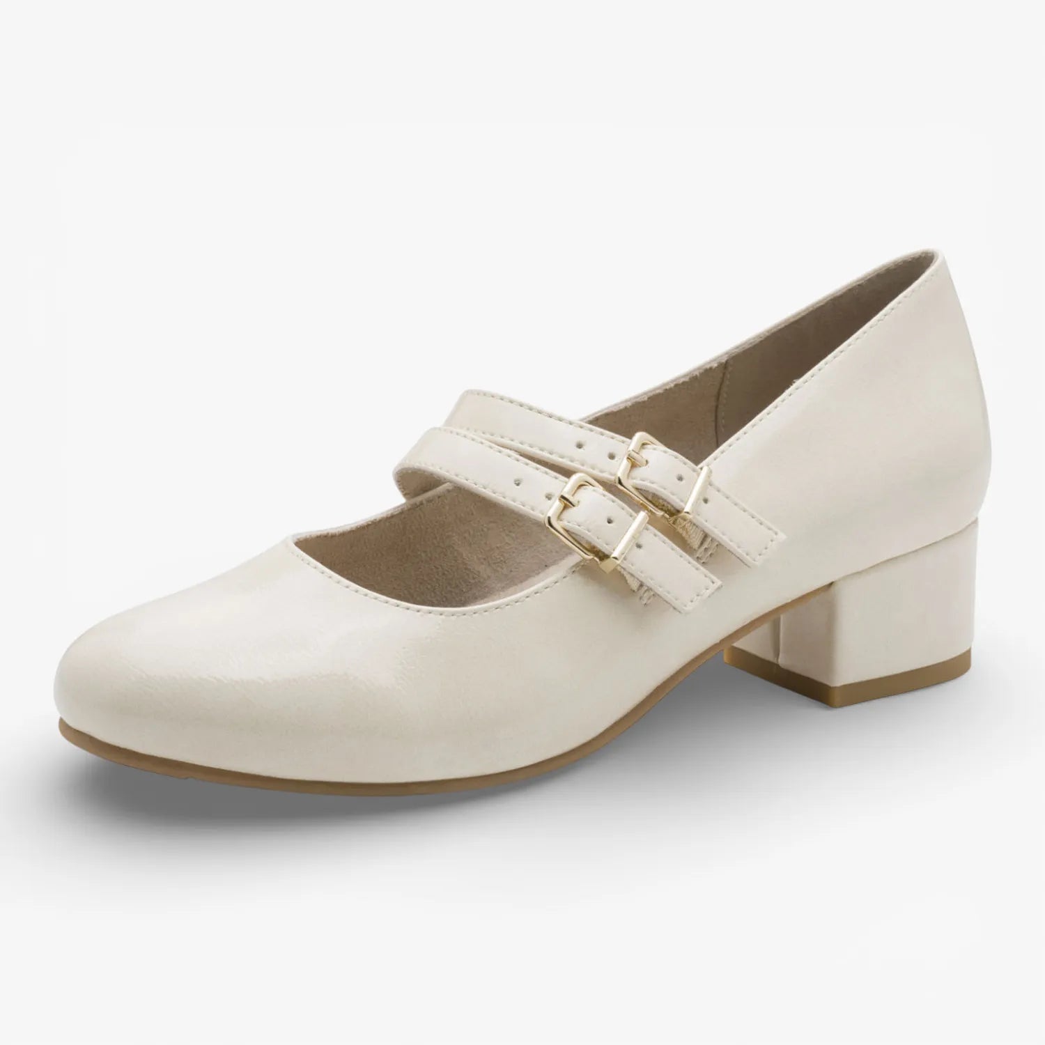 Jana Softline Ivory Patent Double-Strap Block Heel (Wide Fit H)