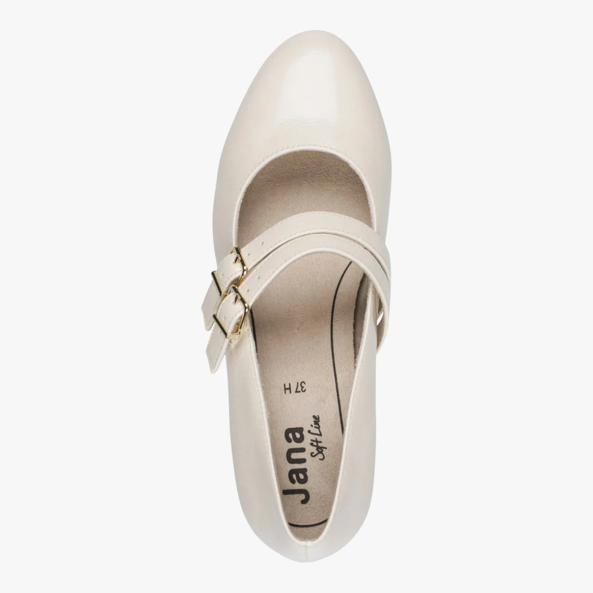 Jana Softline Ivory Patent Double-Strap Block Heel (Wide Fit H)