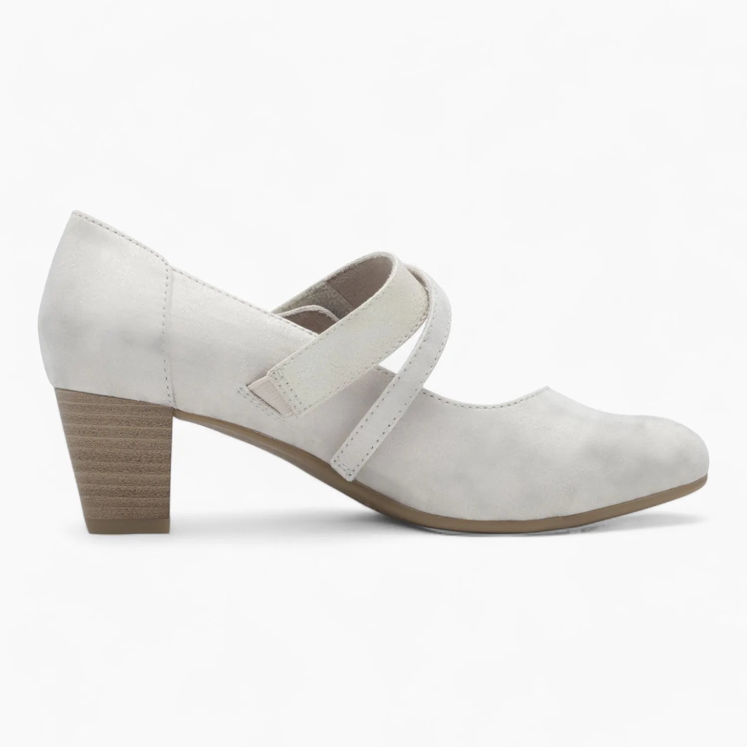 Jana Softline Silver Low Block Heel – Wide Fit & Cushioned Comfort - Leavys Shoes