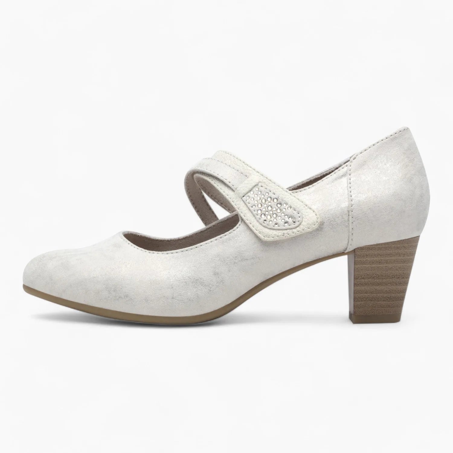 Jana Softline Silver Low Block Heel – Wide Fit & Cushioned Comfort - Leavys Shoes