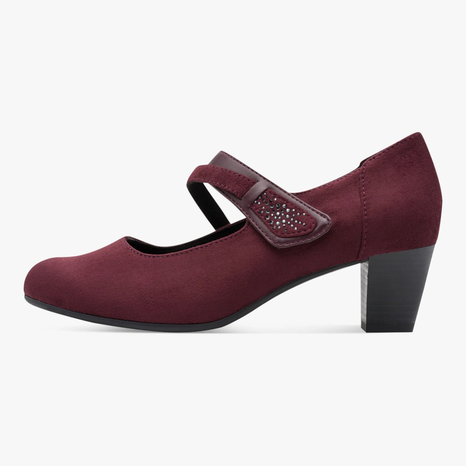 Jana Bordeaux Wide Fit Mary Jane Block Heel Shoes