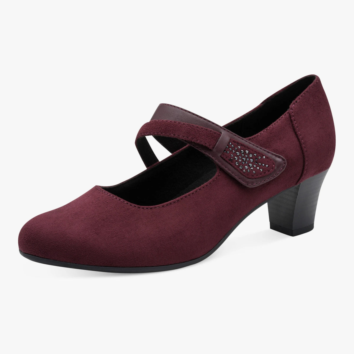 Jana Bordeaux Wide Fit Mary Jane Block Heel Shoes