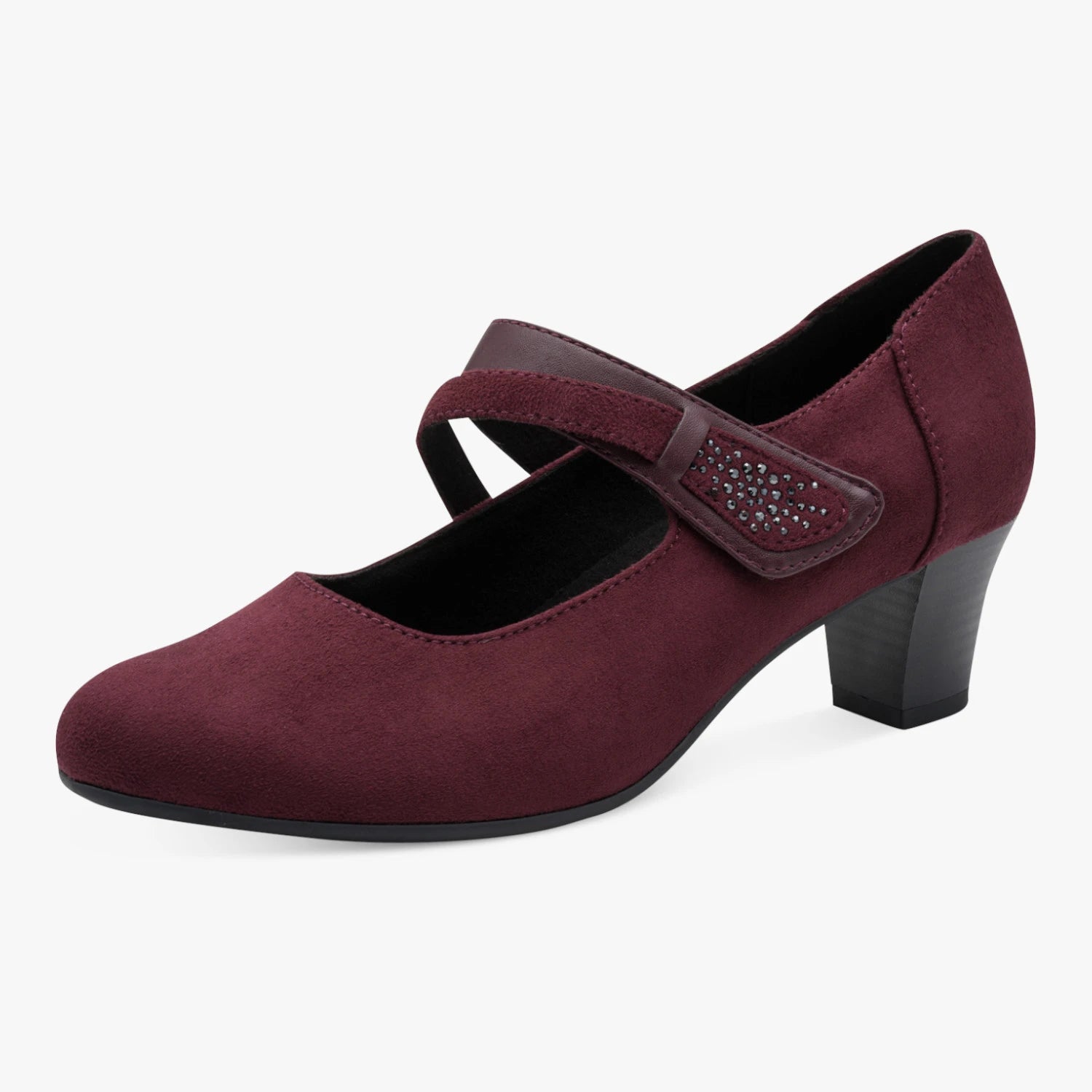 Jana Bordeaux Wide Fit Mary Jane Block Heel Shoes