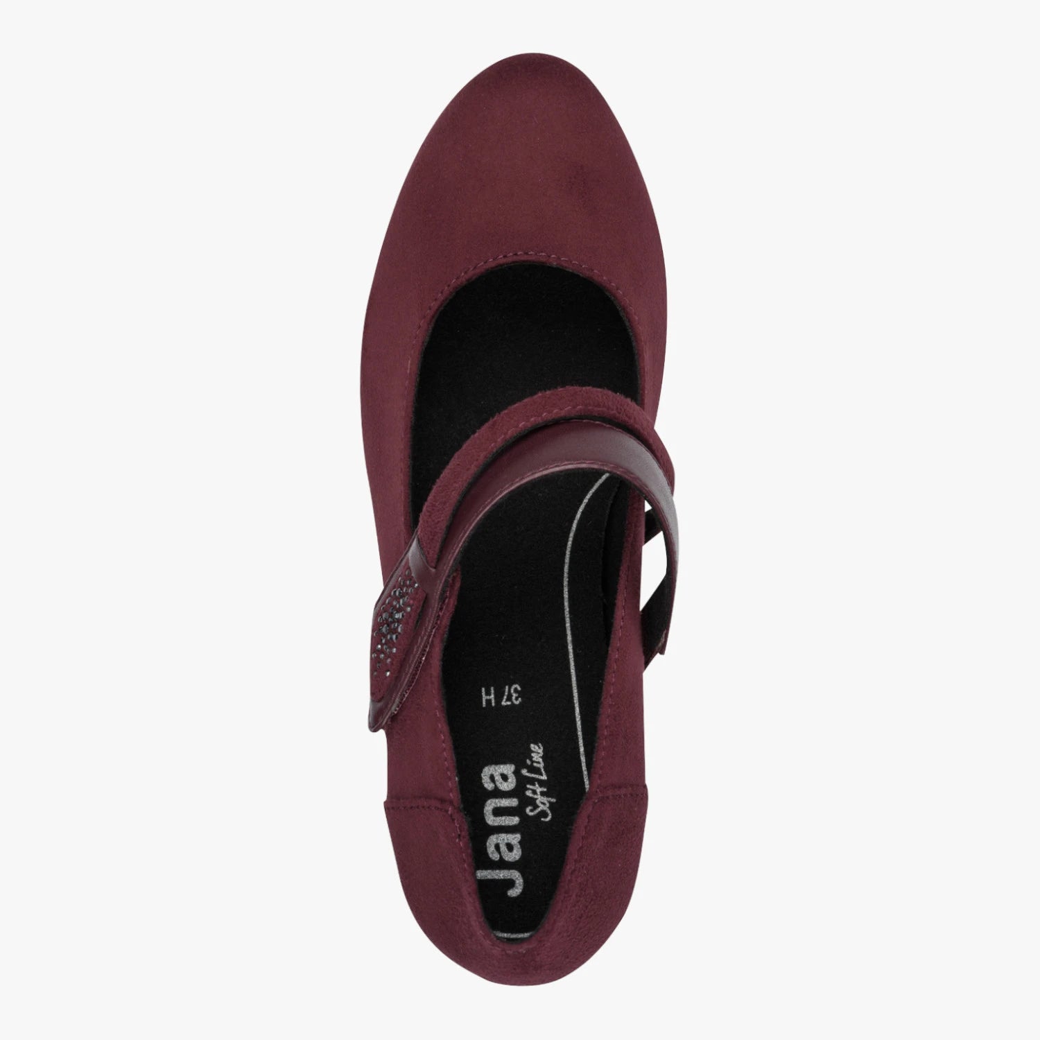 Jana Bordeaux Wide Fit Mary Jane Block Heel Shoes