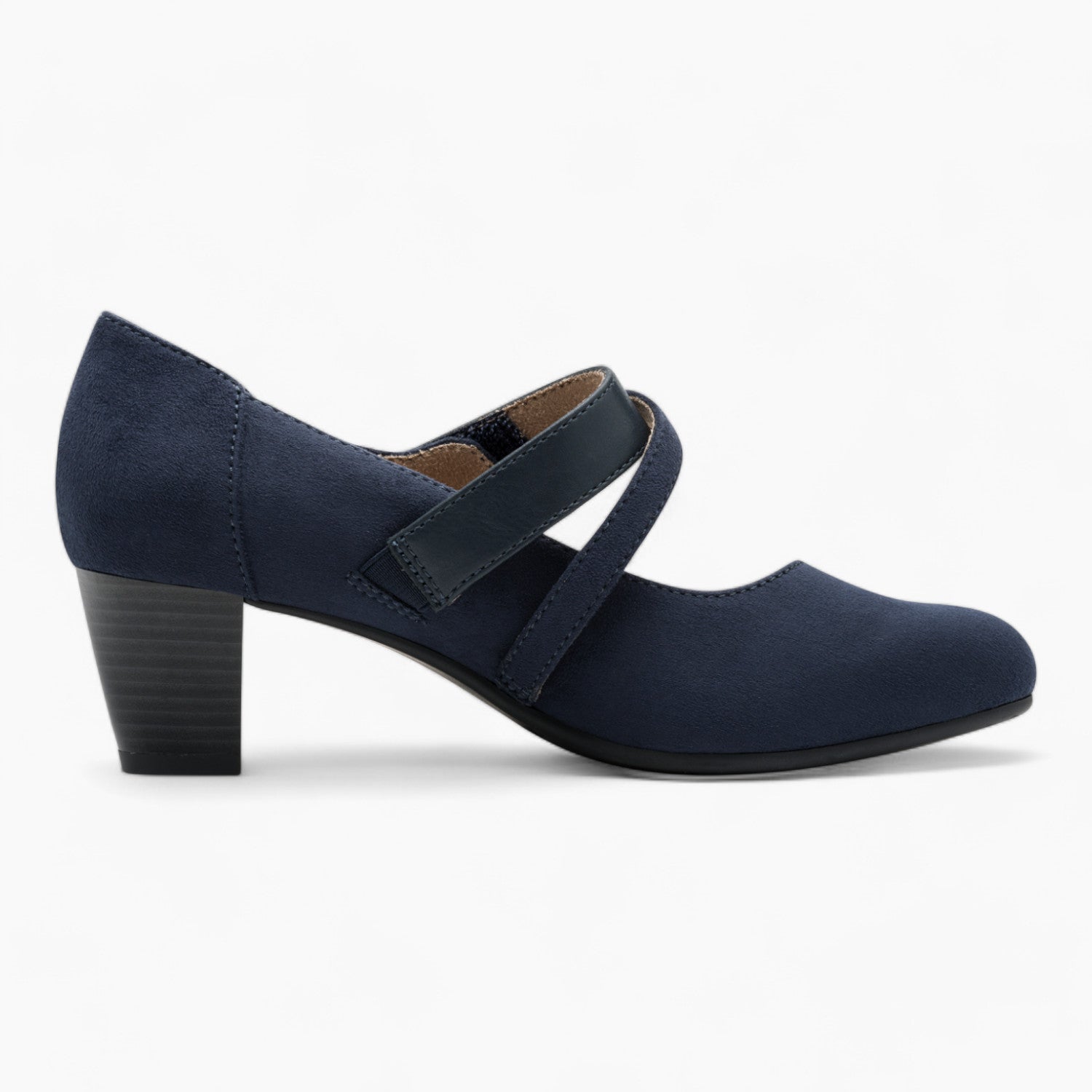 Jana Softline Navy Low Block Heel – Wide Fit & Cushioned Comfort - Leavys Shoes