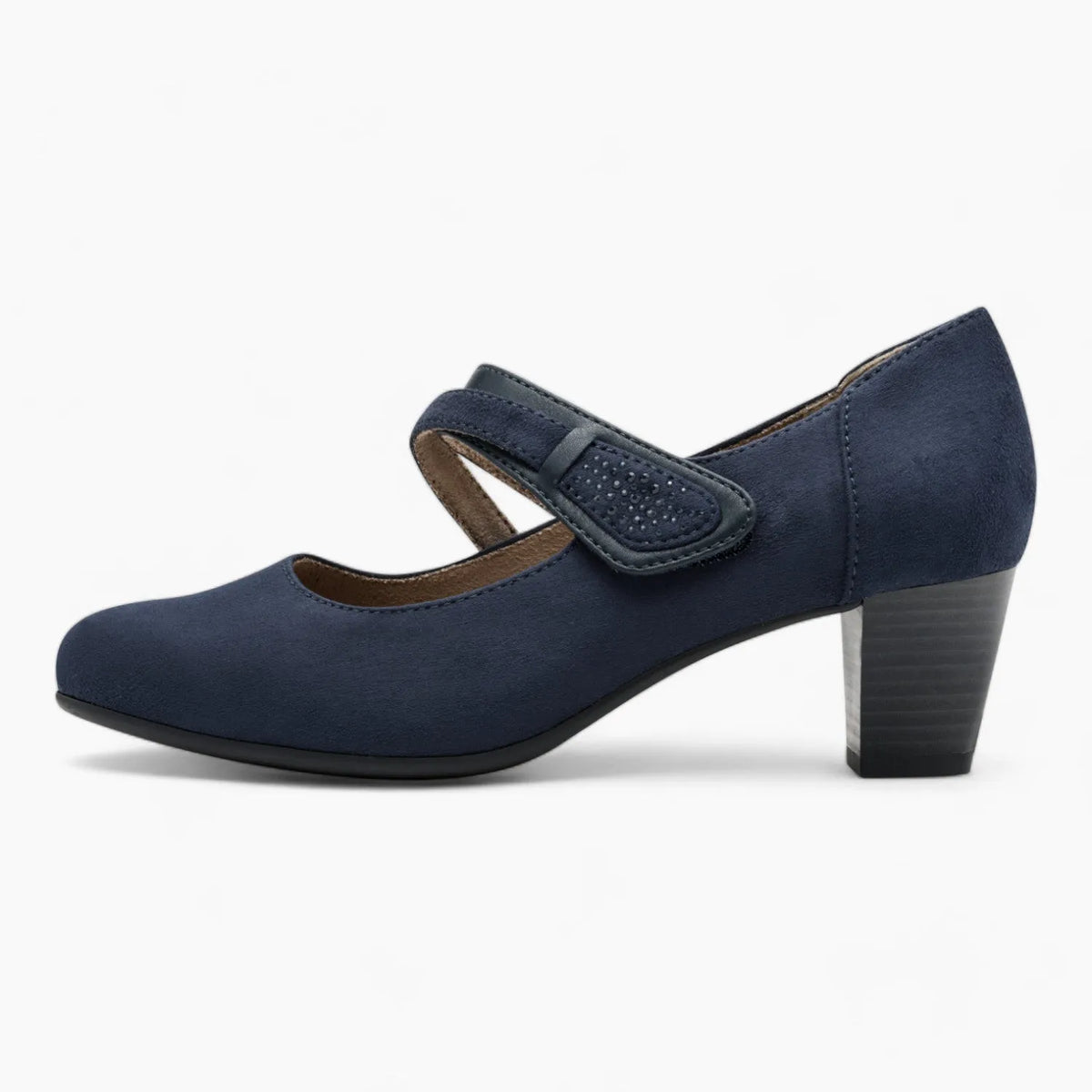 Jana Softline Navy Low Block Heel – Wide Fit &amp; Cushioned Comfort - Leavys Shoes
