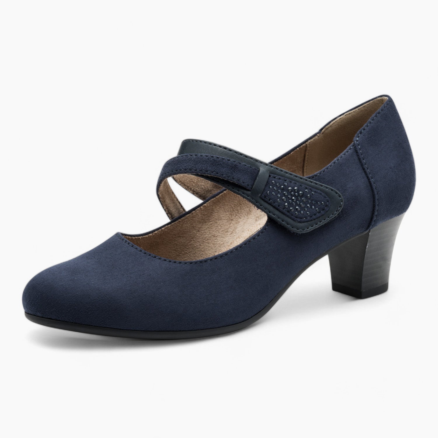 Jana Softline Navy Low Block Heel – Wide Fit & Cushioned Comfort - Leavys Shoes