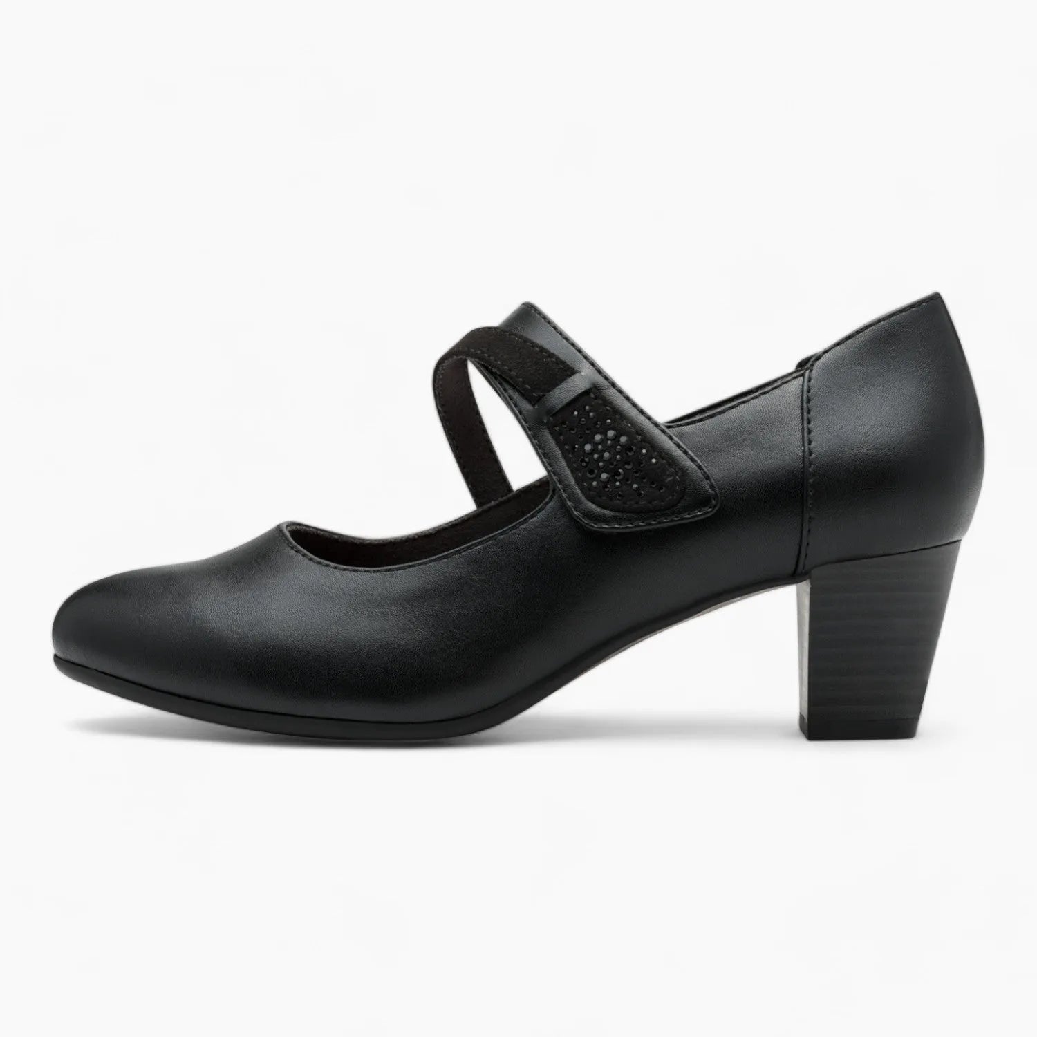Wide Fit Black Block Heel with Strap – Jana Vegan Shoes Leavys Shoes