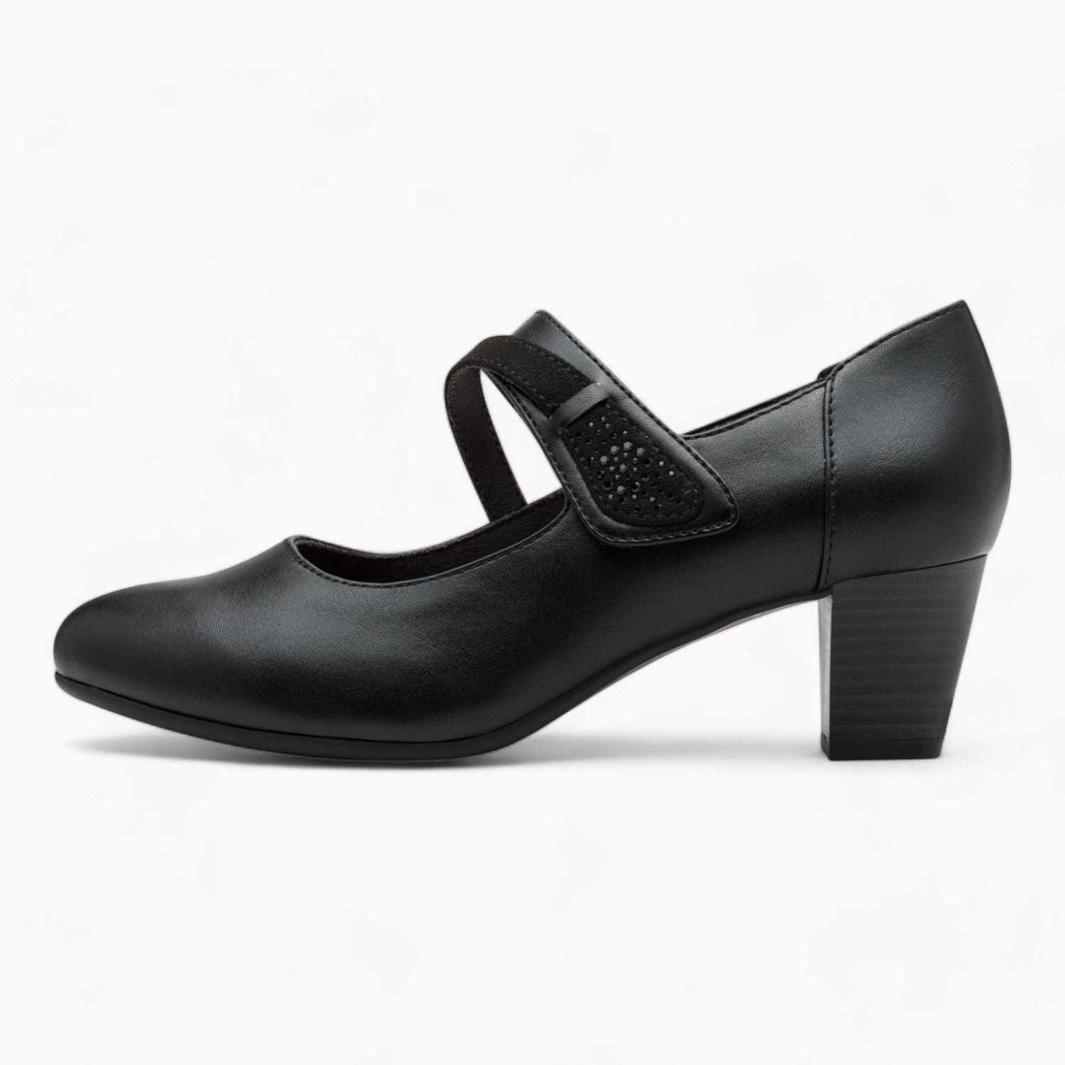 Jana Softline Black Low Block Heel – Wide Fit with Cushioned Insole - Leavys Shoes