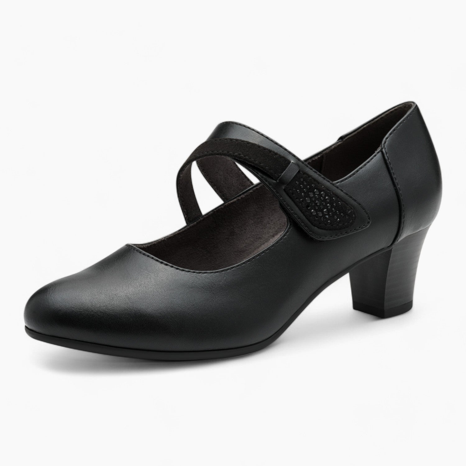 Jana Softline Black Low Block Heel – Wide Fit with Cushioned Insole - Leavys Shoes