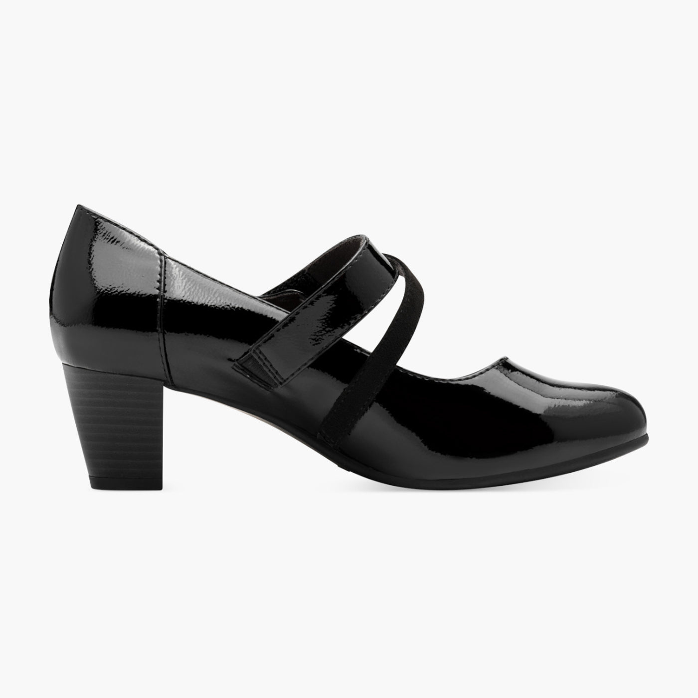 Jana Black Patent Mary Jane with Velcro Strap & Block Heel