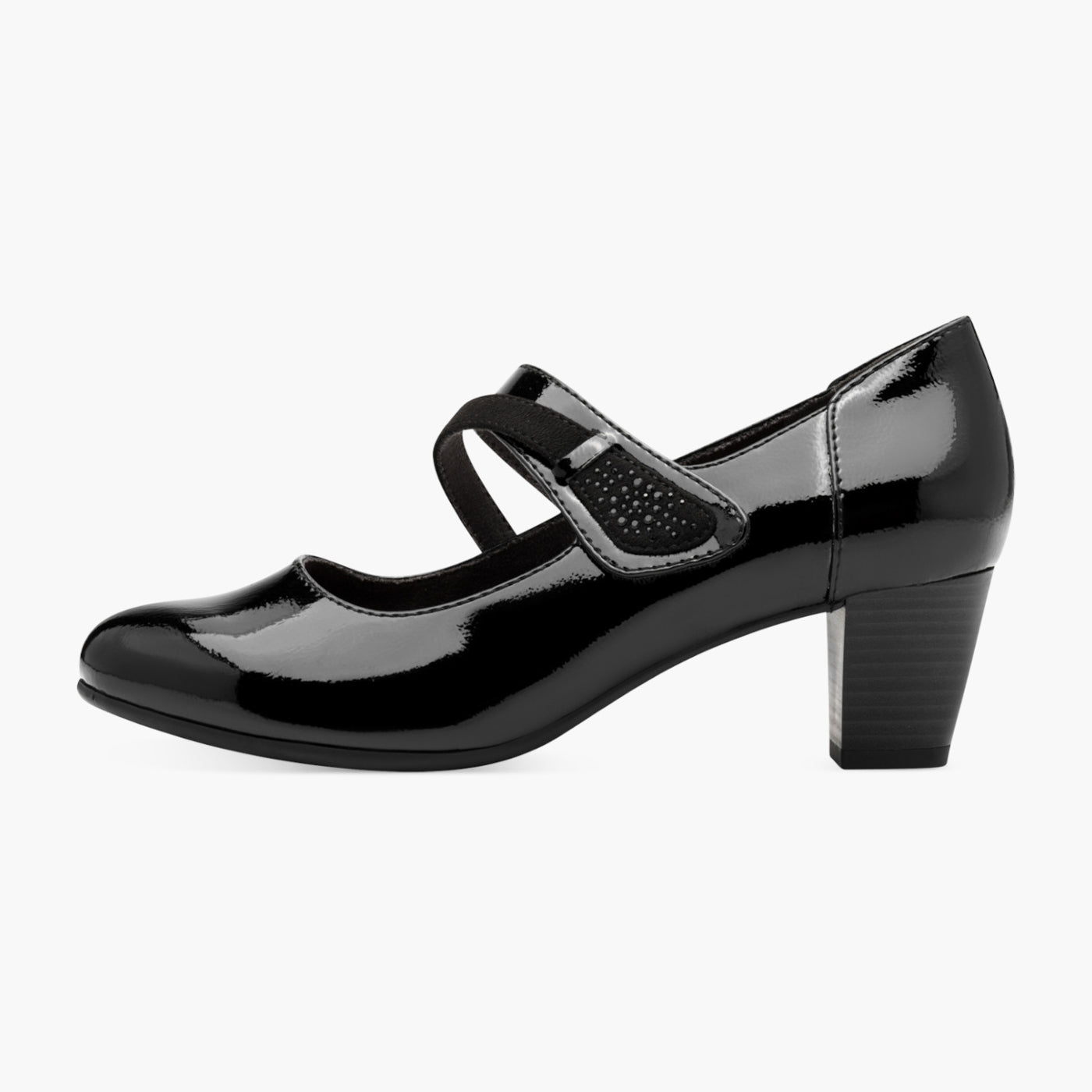 Jana Black Patent Mary Jane with Velcro Strap & Block Heel - Leavys Shoes