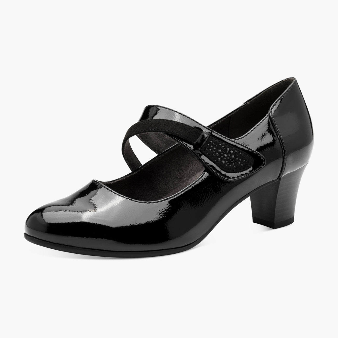 Jana Black Patent Mary Jane with Velcro Strap & Block Heel