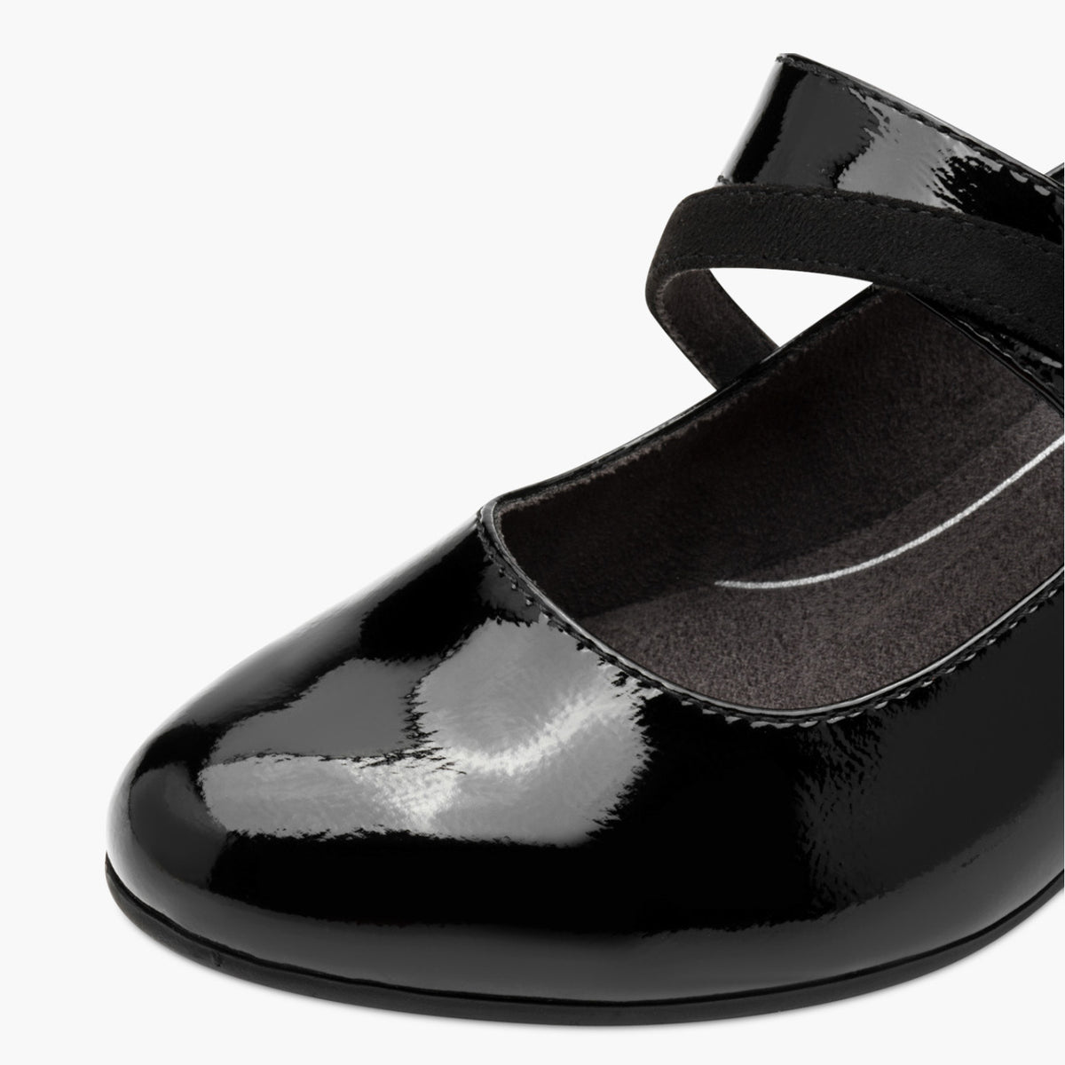 Jana Black Patent Mary Jane with Velcro Strap & Block Heel - Leavys Shoes