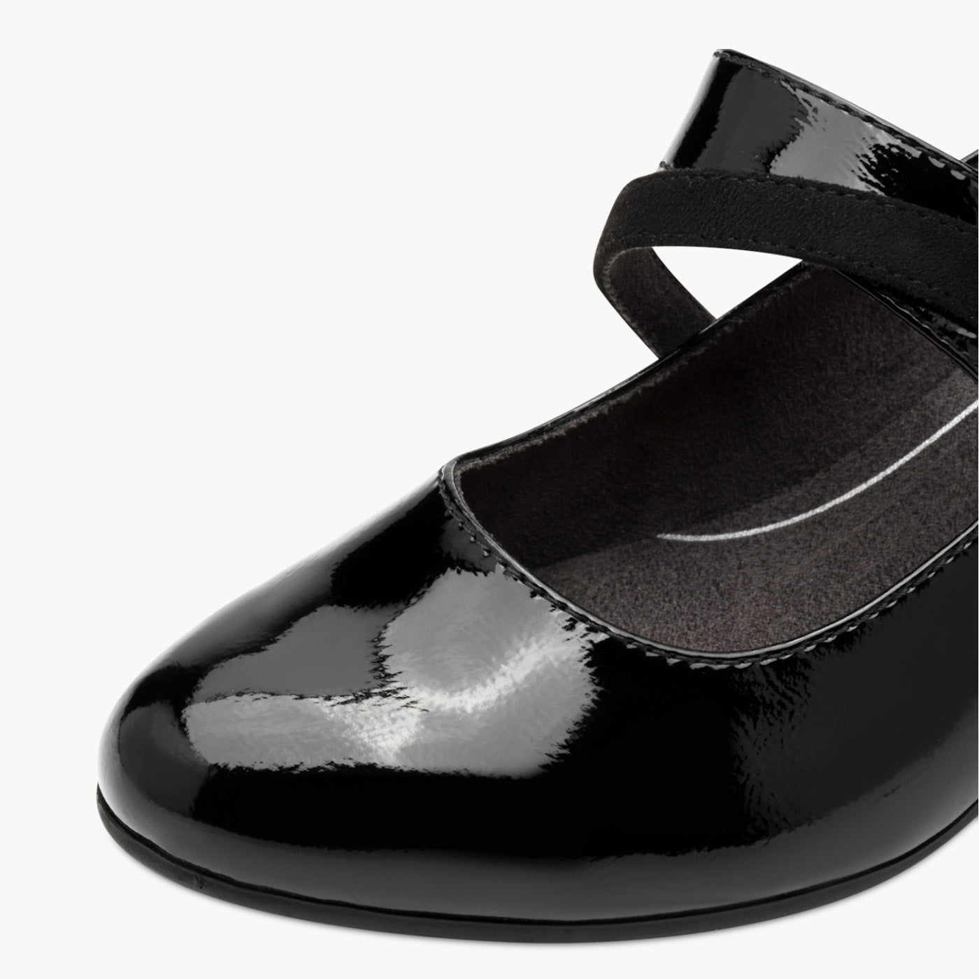 Jana Black Patent Mary Jane with Velcro Strap & Block Heel