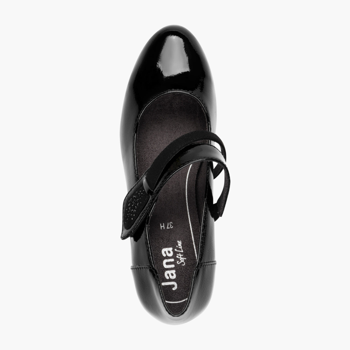 Jana Black Patent Mary Jane with Velcro Strap & Block Heel