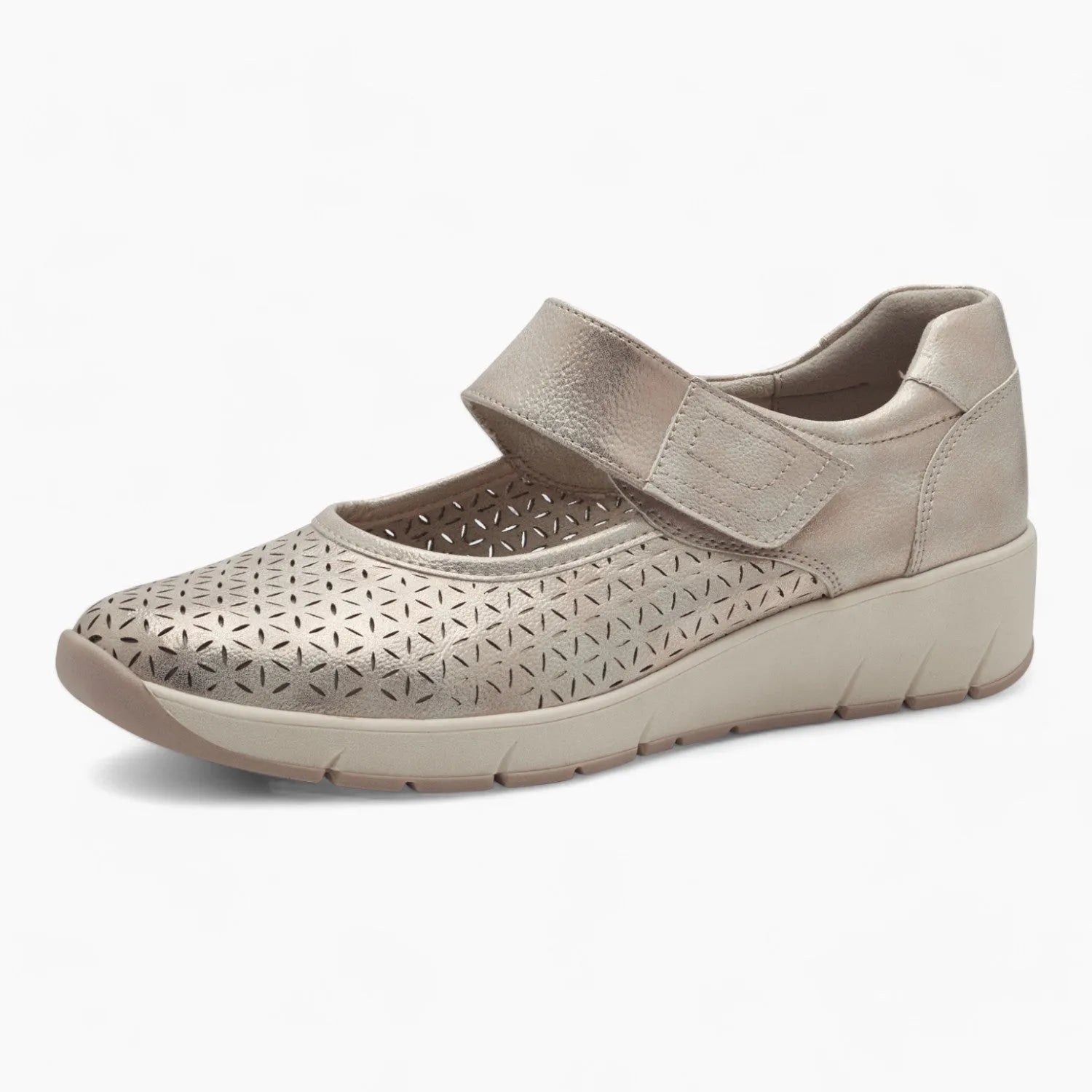 Jana Softline Gold Low-Cut Shoe – Wide Fit with Airy Laser Cut Design - Leavys Shoes