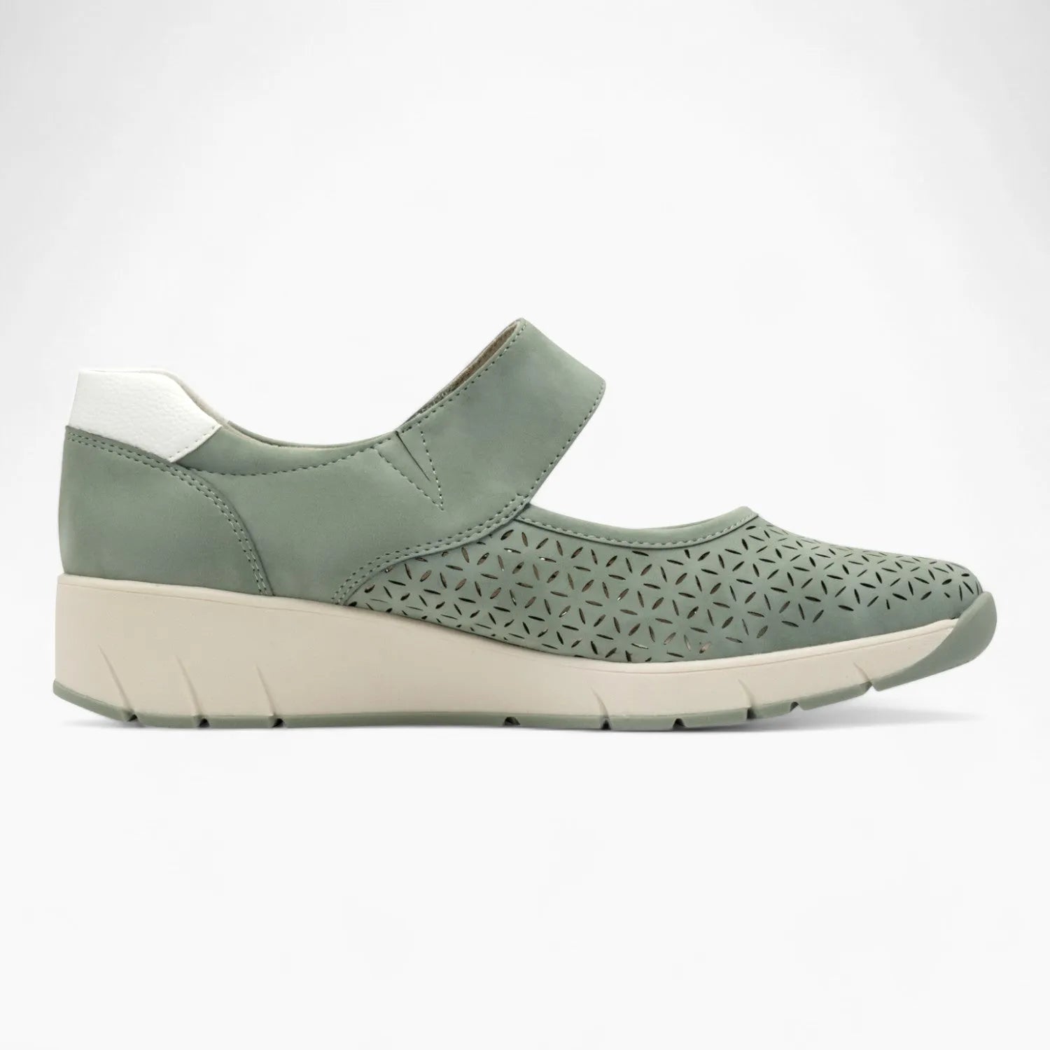 Jana Softline Sage Green Low-Cut Shoe – Wide Fit & Airy Laser Cut Design - Leavys Shoes